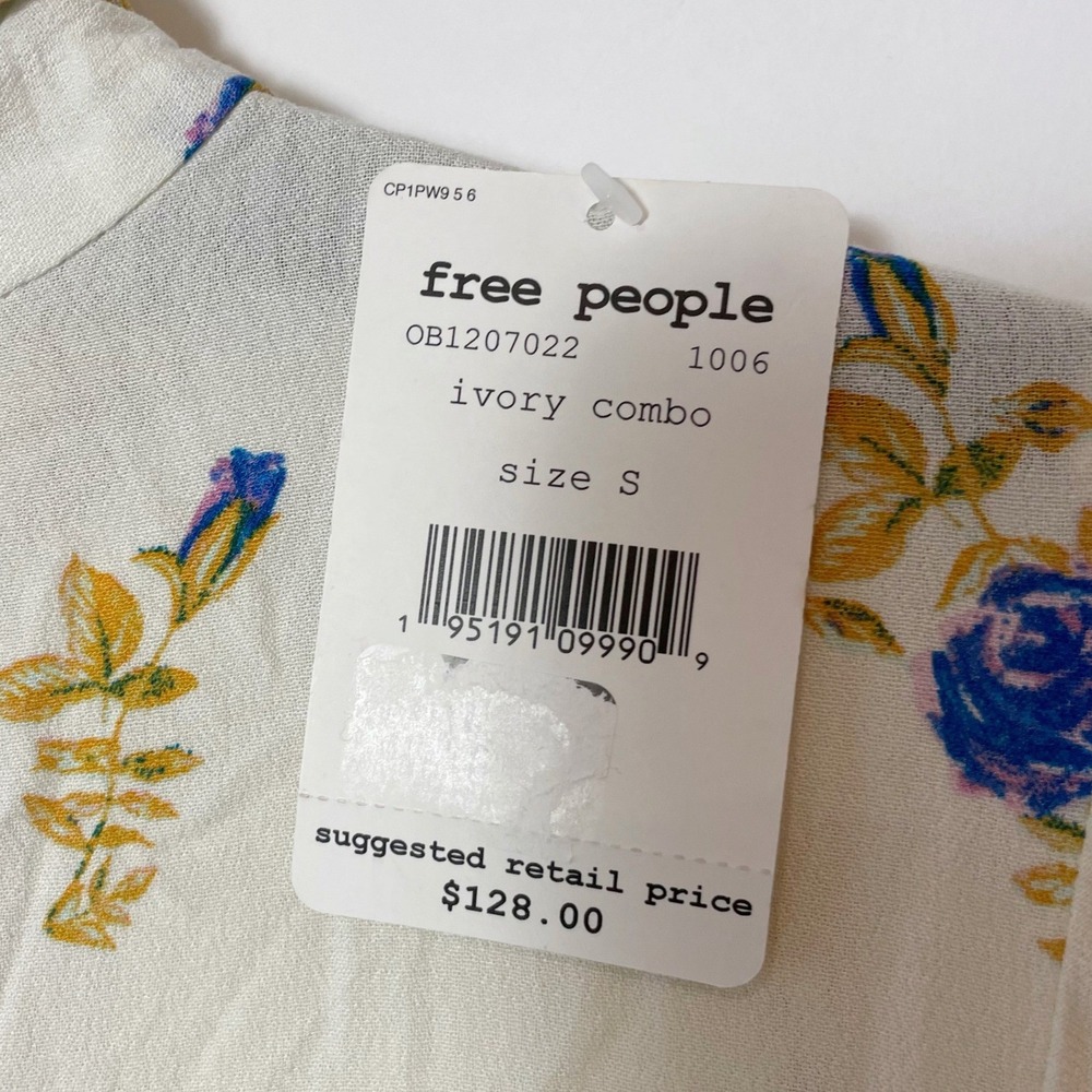 NWT Free People Tate Floral Bell Sleeve Tunic Top Ivory S Women Mock Neck Cutout - Picture 4 of 10